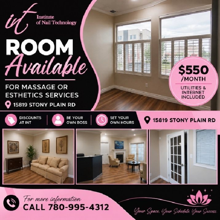 Esthetics or massage room for rent