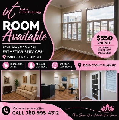 Esthetics or massage room for rent