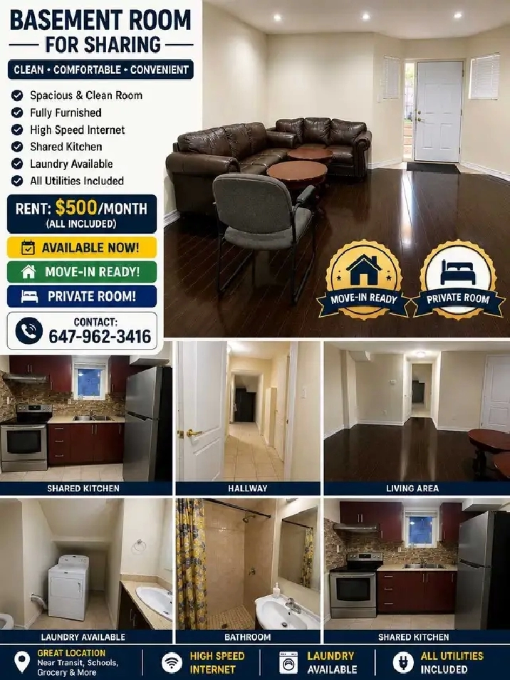 Basement Room Available – Sharing  – Girls Only