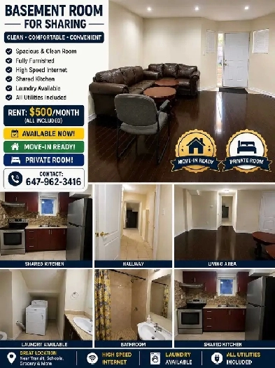 Basement Room Available – Sharing  – Girls Only