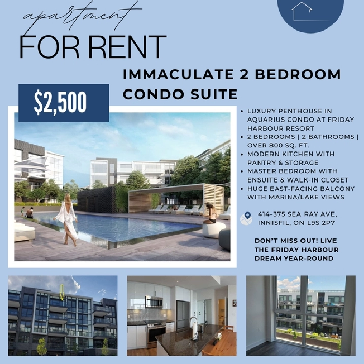 Immaculate 2-Bedroom Condo Suite for Rent at Friday Harbour