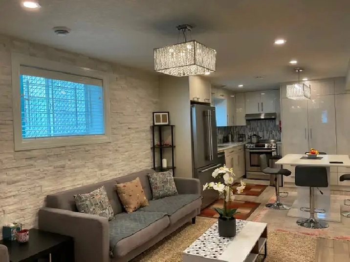 Fully renovated and furnished 2 bdr sep entr & laundry bsm suite