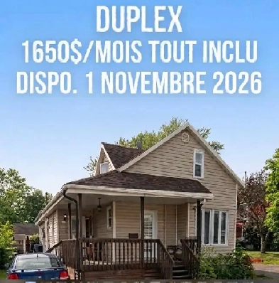 Maison  a louer 1650$/mois tout inclu libre 1 nov. à Québec