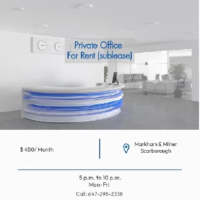 Office for Sublease in Scaborough Near Markham and 401