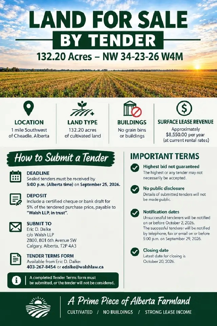 132 Acres of farm land Cheadle Alberta