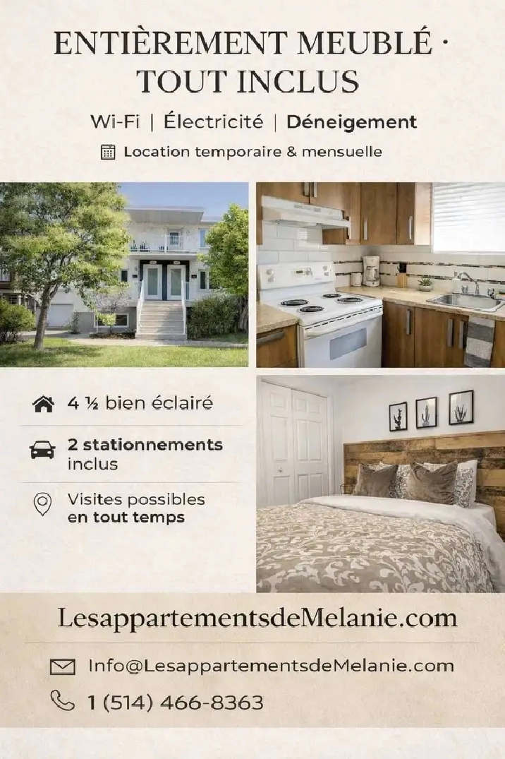 AIRBNB ENTIÈREMENT MEUBLÉ ÉQUIPÉ TOUT COMPRIS