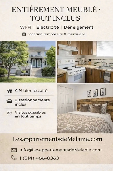 AIRBNB ENTIÈREMENT MEUBLÉ ÉQUIPÉ TOUT COMPRIS
