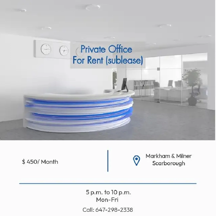 Office for Sublease in Scaborough Near Markham and 401