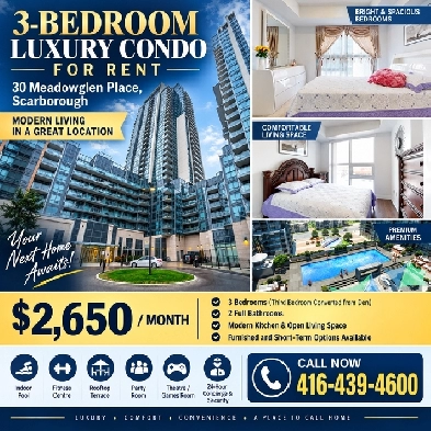 Luxury Condo Furnished Room & Master Bedroom from $1,499/month