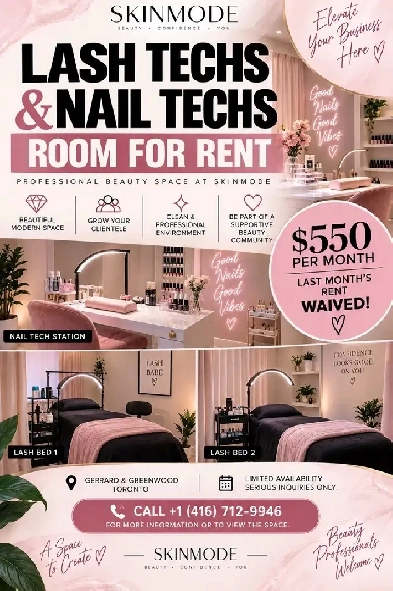 Beauty Space for rent Nail Techs and Lash Techs only
