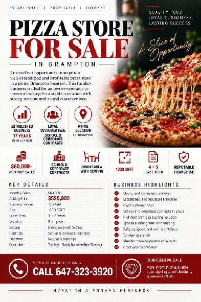 PIZZA STORE FOR SALE IN BRAMPTON ! BUSY LOCATION !