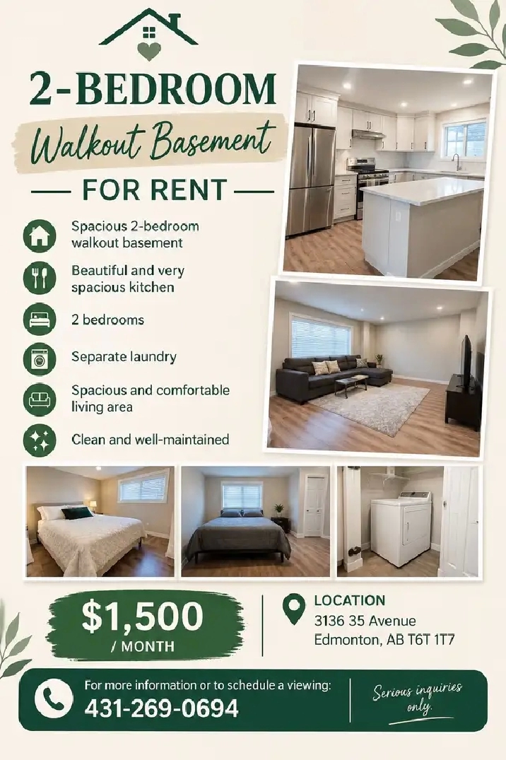 2- bedroom walkout basement