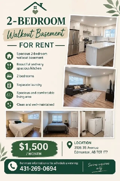 2- bedroom walkout basement