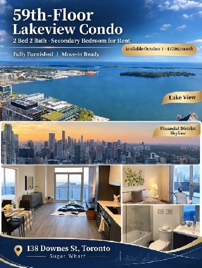 Furnished Bedroom for Rent – 59th Floor Lake View | Sugar Wharf