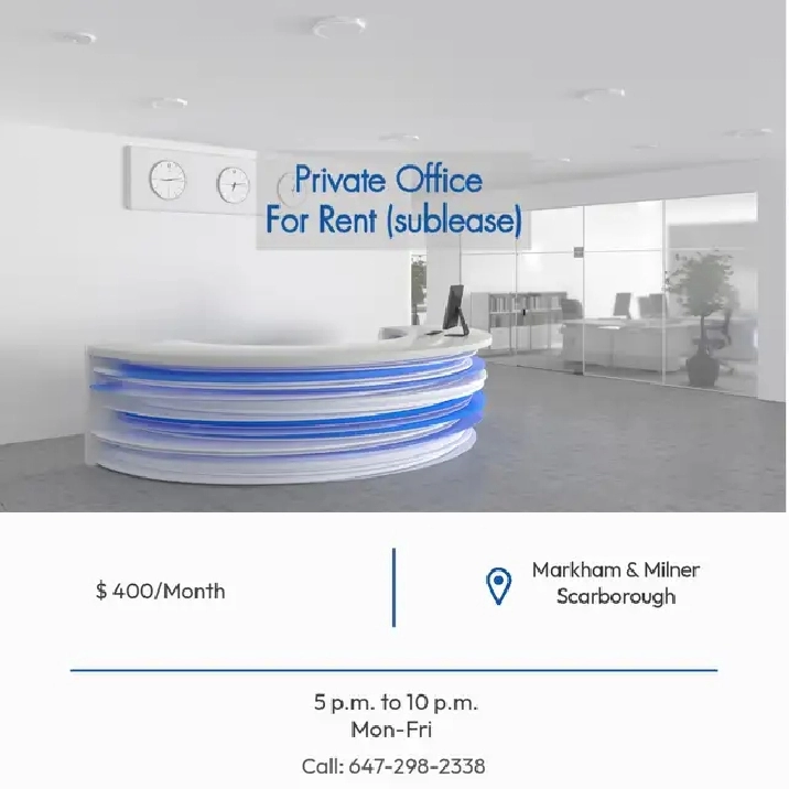 Office for Sublease in Scaborough Near Markham and 401