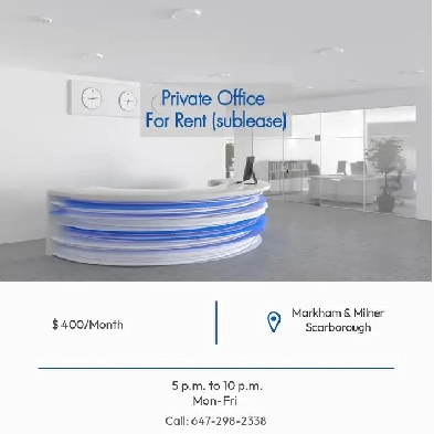 Office for Sublease in Scaborough Near Markham and 401