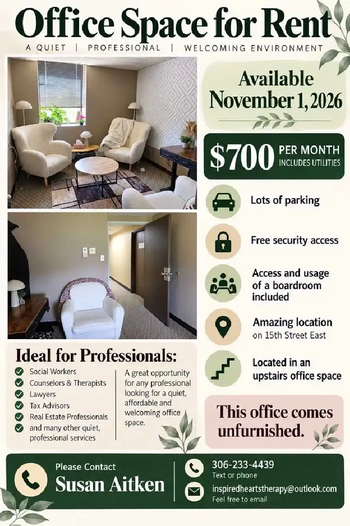 Office Space for rent Nov 1, 2026 in Prince Albert