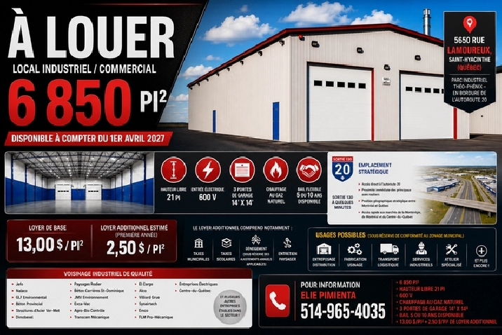 FOR LEASE – 6,850 SQ. FT. INDUSTRIAL / COMMERCIAL SPACE....