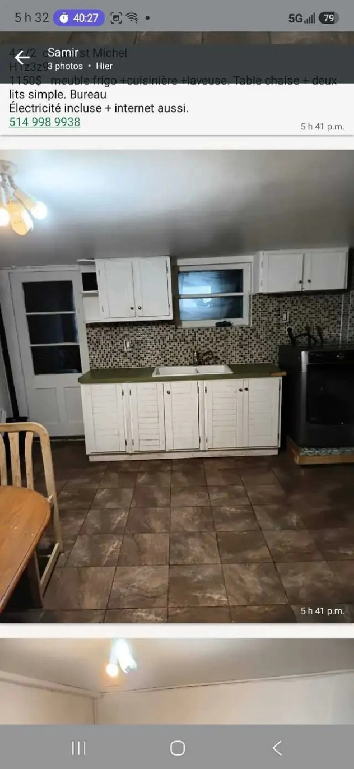 4 1/2 meublé chauffé tout inclus Quartier St-Michel