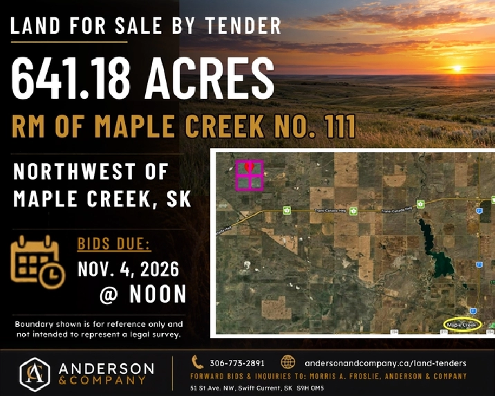 LAND FOR SALE BY TENDER – RM of Maple Creek No. 111