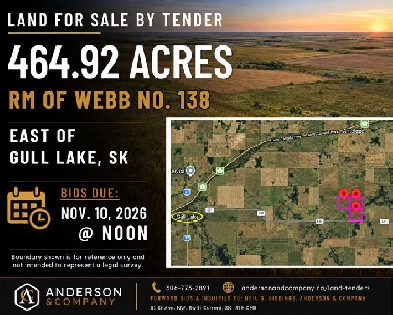 Land for Sale by TENDER – RM of Webb #138:  E of Gull Lake, SK