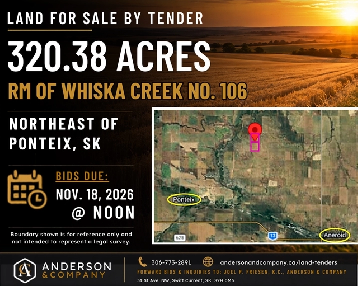 Land Tender - RM of Whiska Creek #106 – NE of Ponteix, SK