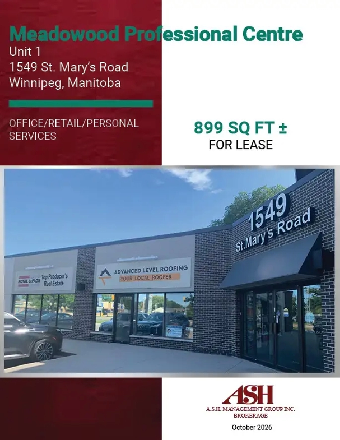 For Lease 899 sf Office in St. Vital 1549 St. Mary's Road