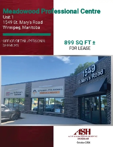 For Lease 899 sf Office in St. Vital 1549 St. Mary's Road