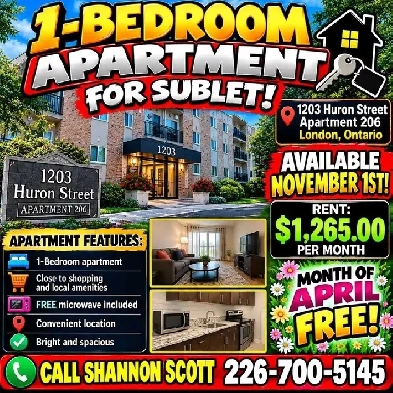 1-Bedroom Apartment at 1203 Huron Street-sublet