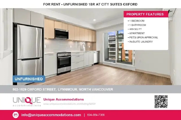 ID:5682 Unfurnished 1 Bedroom with Covered Balcony and In-Suite