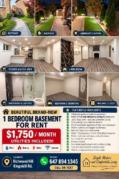 Brand-New 1 Bedroom Basement – Richmond Hill