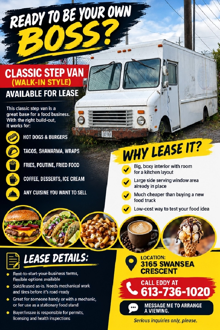 Step Van / Food Truck Shell for Lease – Start Your Food Business