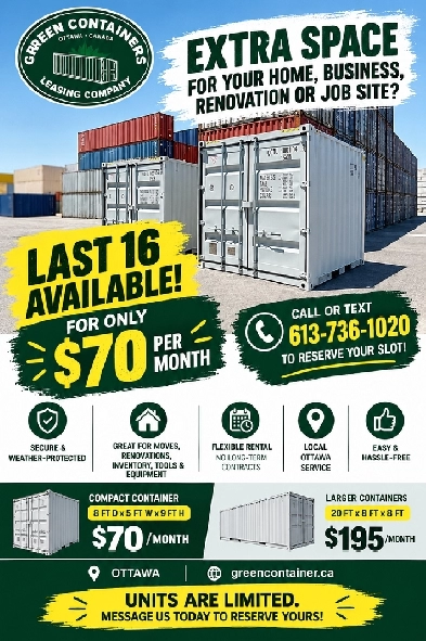 8x5x9 Only $70/Month Storage Container for Rent Ottawa
