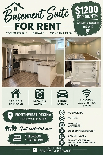 Basement Suite For Rent in Regina