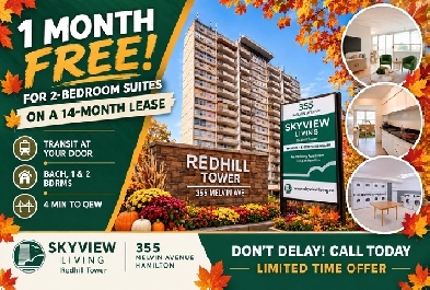 FALL SPECIAL - 1 MONTH FREE ON 2 BEDROOMS