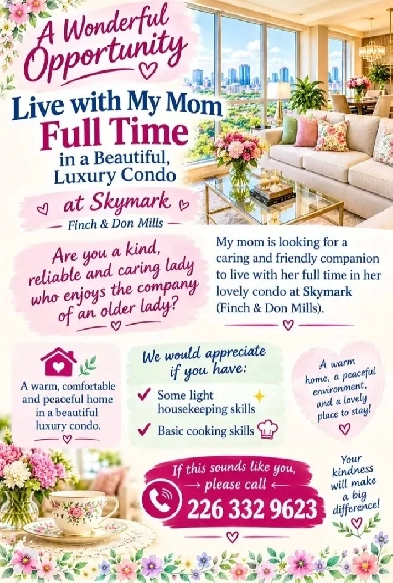 Companion for Senior in Skymark Condo