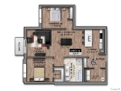 Logement 4 1/2 à louer avec ascenseur et garage.