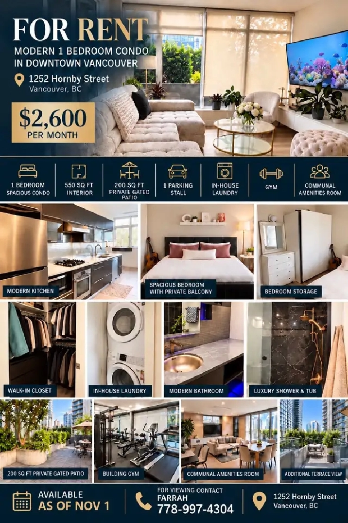 Spacious D/T Condo 1 bed/1 bath/1 parking stall