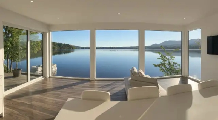 Chalet neuf directement au bord de l'eau à Eastman.