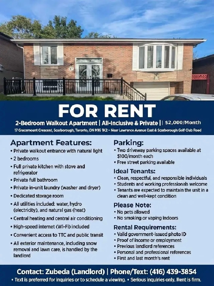 2-Bedroom Walkout Apartment | All-Inclusive & Private