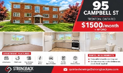 2 Bedroom Apartment, quiet 6plex @ 95 Campbell