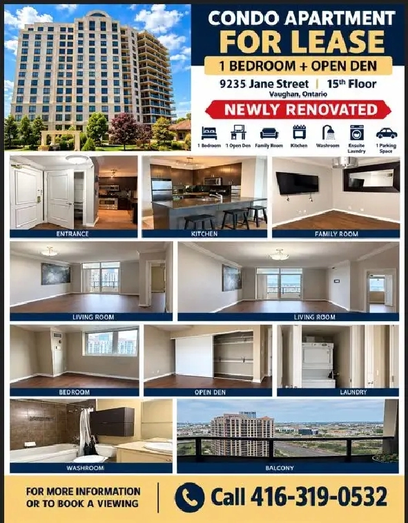 CONDO FOR RENT- 1 BED 1 DEN - VAUGHAN