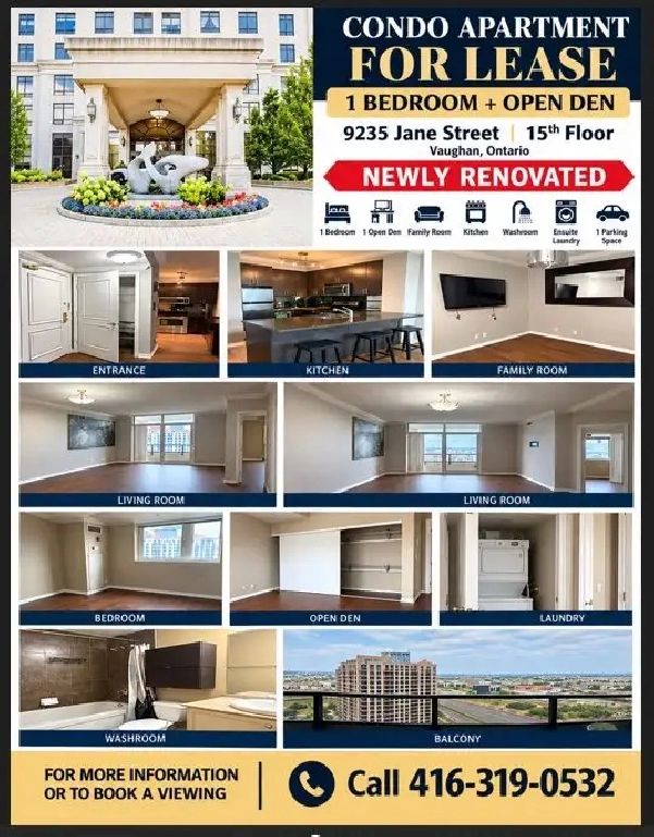 CONDO FOR RENT -1 BED 1 DEN - VAUGHAN