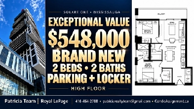 $548K Brand-New 2 Bed 2 Bath | Parking   Locker | Square One