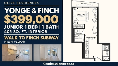 $399K 1 Bed 1 Bath | High Floor | Yonge