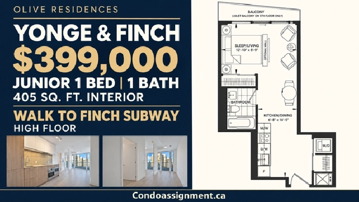 $399K Junior 1 Bed | High Floor | Yonge