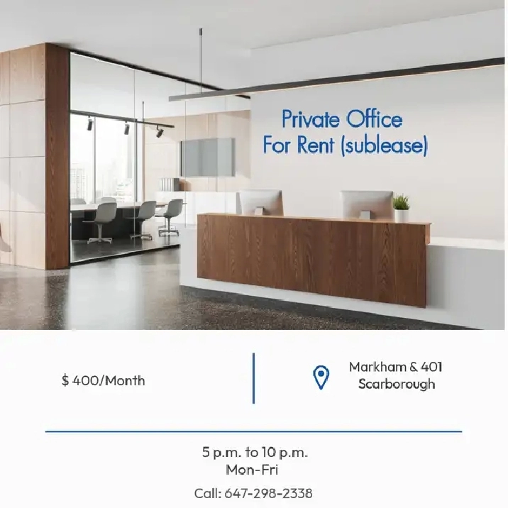 Office for Sublease in Scaborough Near Markham and 401