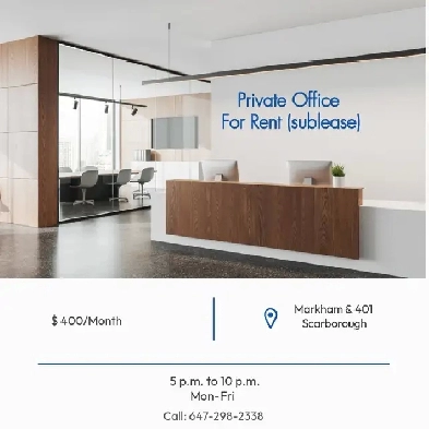 Office for Sublease in Scaborough Near Markham and 401