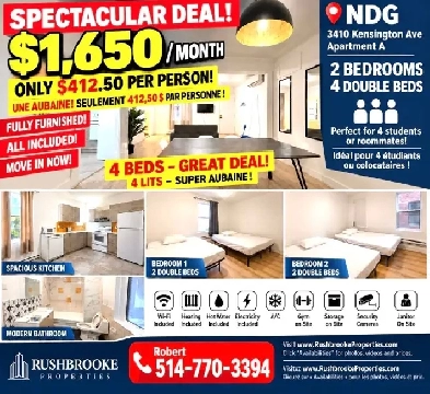 GREAT 2 Besroom.  4 Beds.  In NDG.
