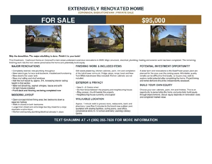 House for Sale in Coronach